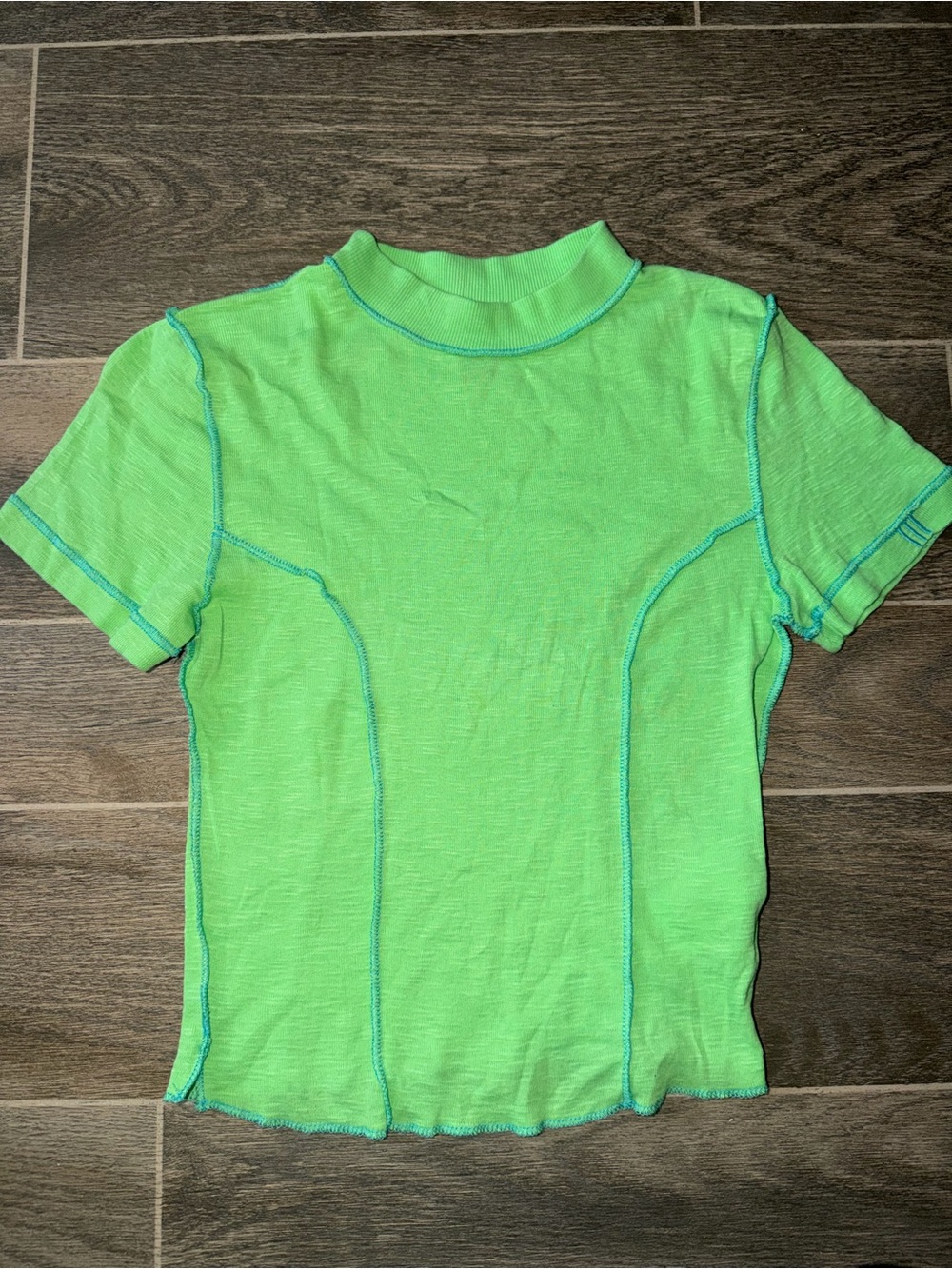 BDG Neon Green Short Sleeve Tee with Blue Contrast Stitching